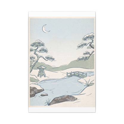 Japandi Moonlit Garden in Moonlight | Minimal Line Canvas Art