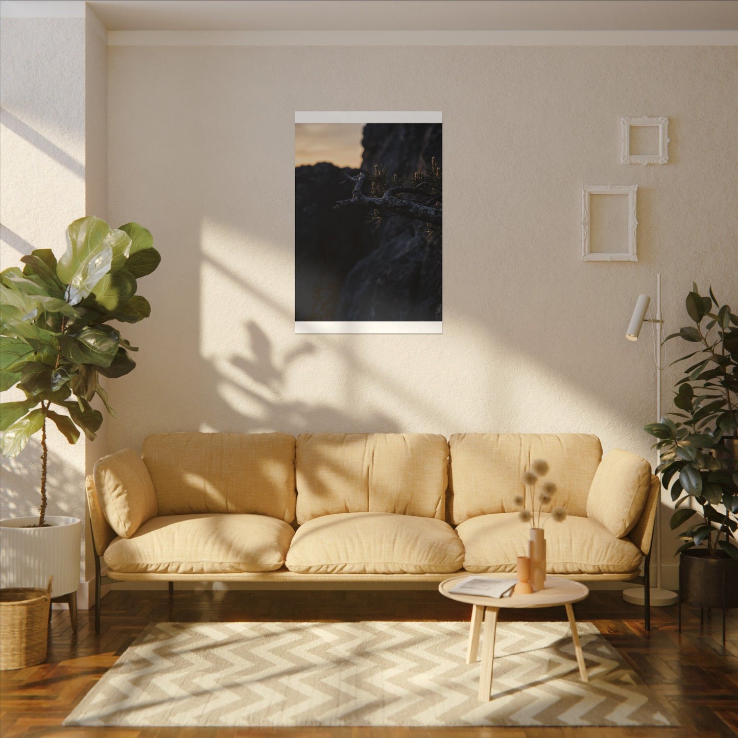 Pine Tree Moody Minimal Canvas Art | Sophisticated Dark Japandi Art