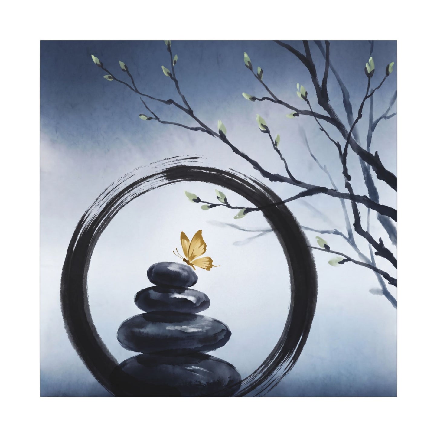River Stones Spring Canvas Art | Zen Peaceful Design