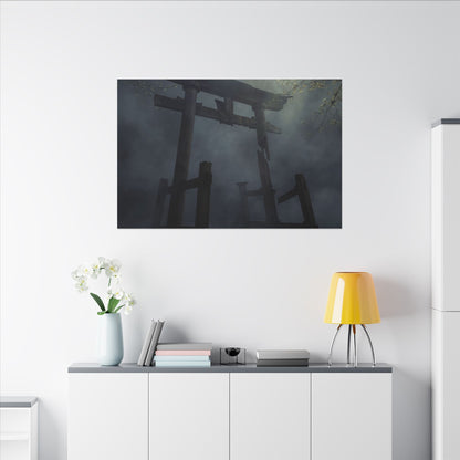 Dark Japandi Torii Gate in Dappled | Moody Minimal Canvas Art