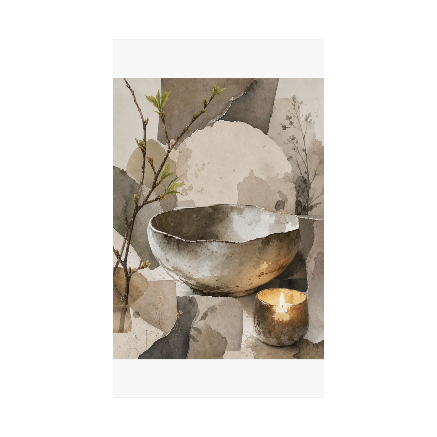 Candlelight Ceramic Bowl Wall Art Print - Japandi Fukinsei