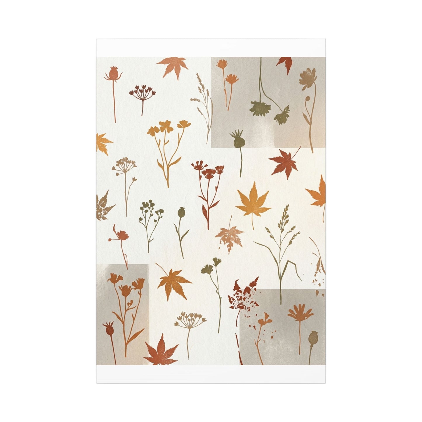 Autumn Dried Flowers Japanese Pattern Canvas Art | Elegant Decor