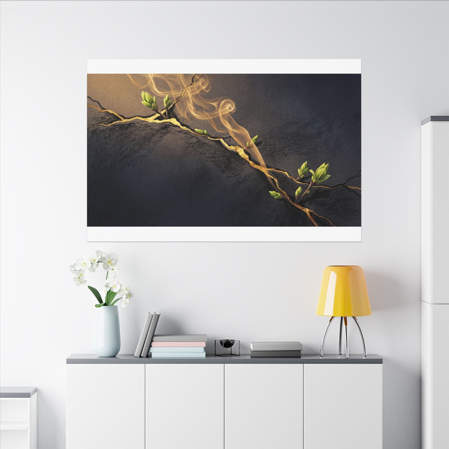 Spring Incense Smoke Gold Vein Canvas Art | Healing Decor
