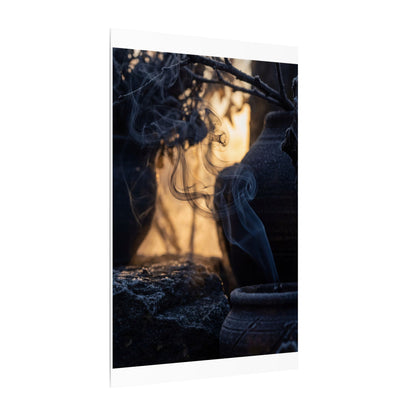 Incense Smoke Canvas Art | Winter Dark Japandi Shadow Zen Art