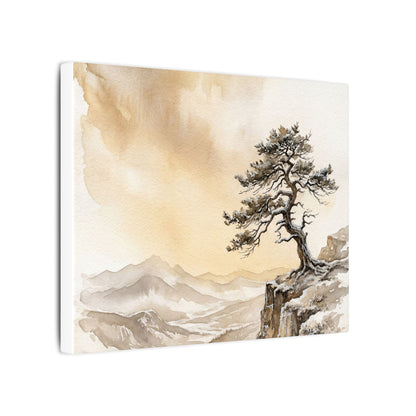 Pine Tree Canvas Art | Winter Japandi Watercolor Art