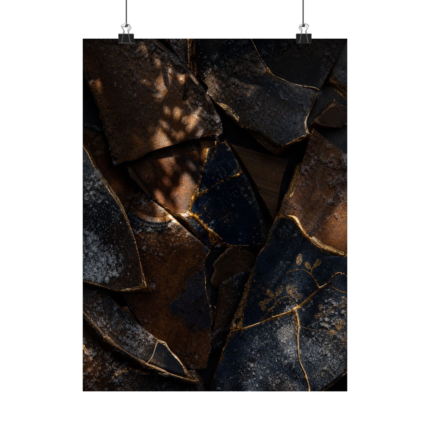 Fukinsei Broken Pottery Wall Art Print - Dark Japandi Dark Texture