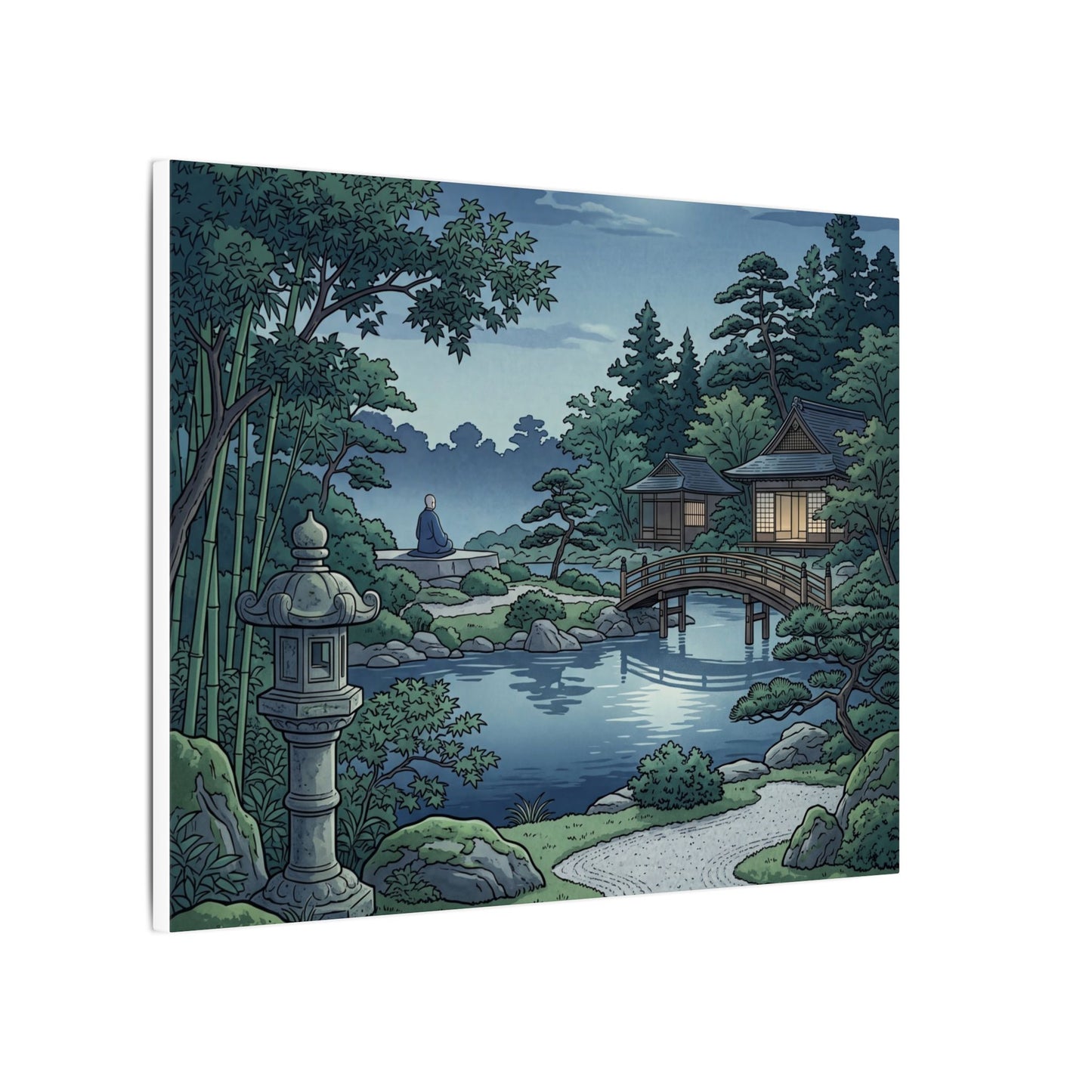 Summer Moonlit Garden Ukiyo E Inspired Canvas Art | Serene Decor