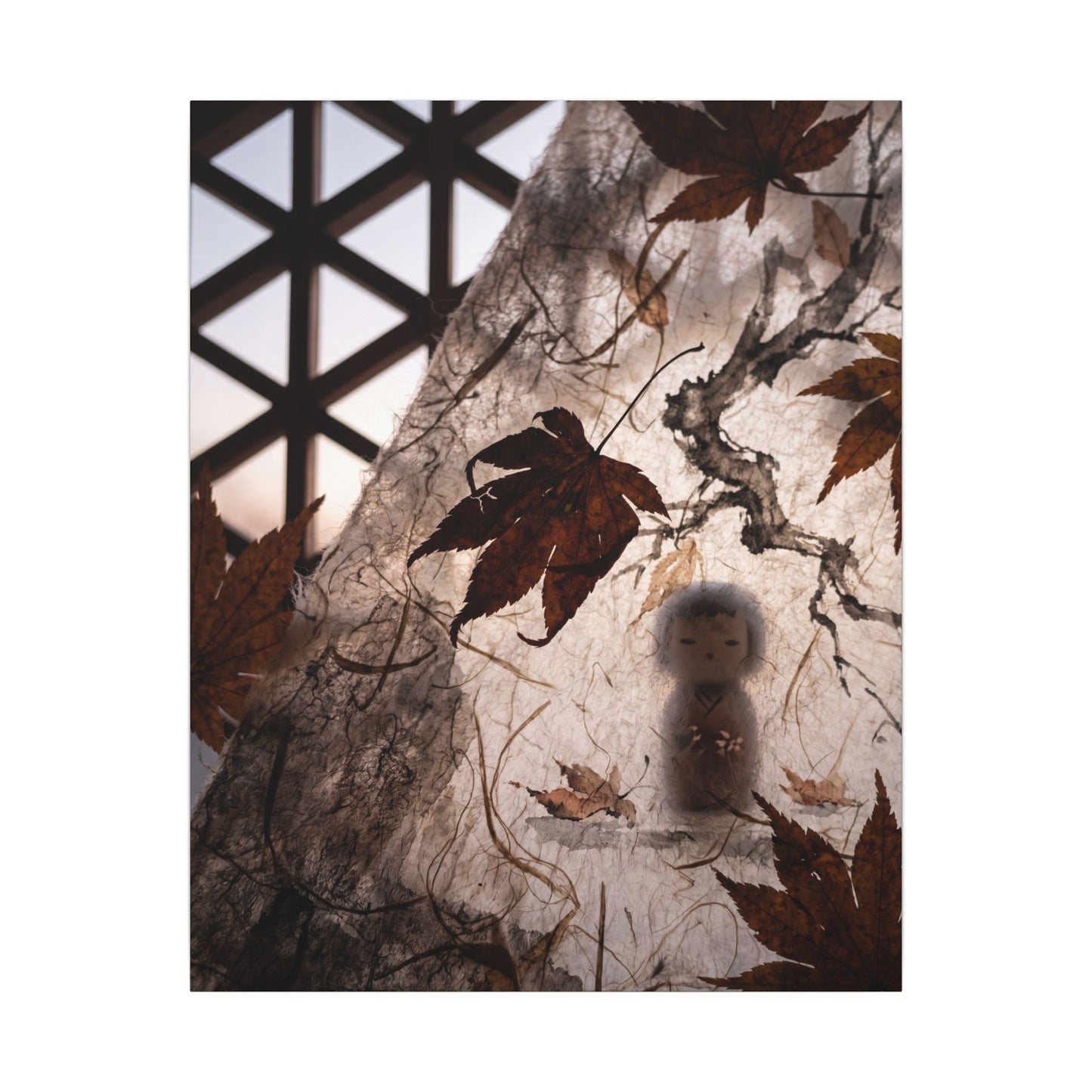 Shoji Screen Autumn Canvas Art | Dark Japandi Atmospheric Design