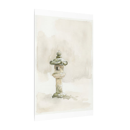 Stone Lantern Winter Canvas Art | Japandi Earthy Design