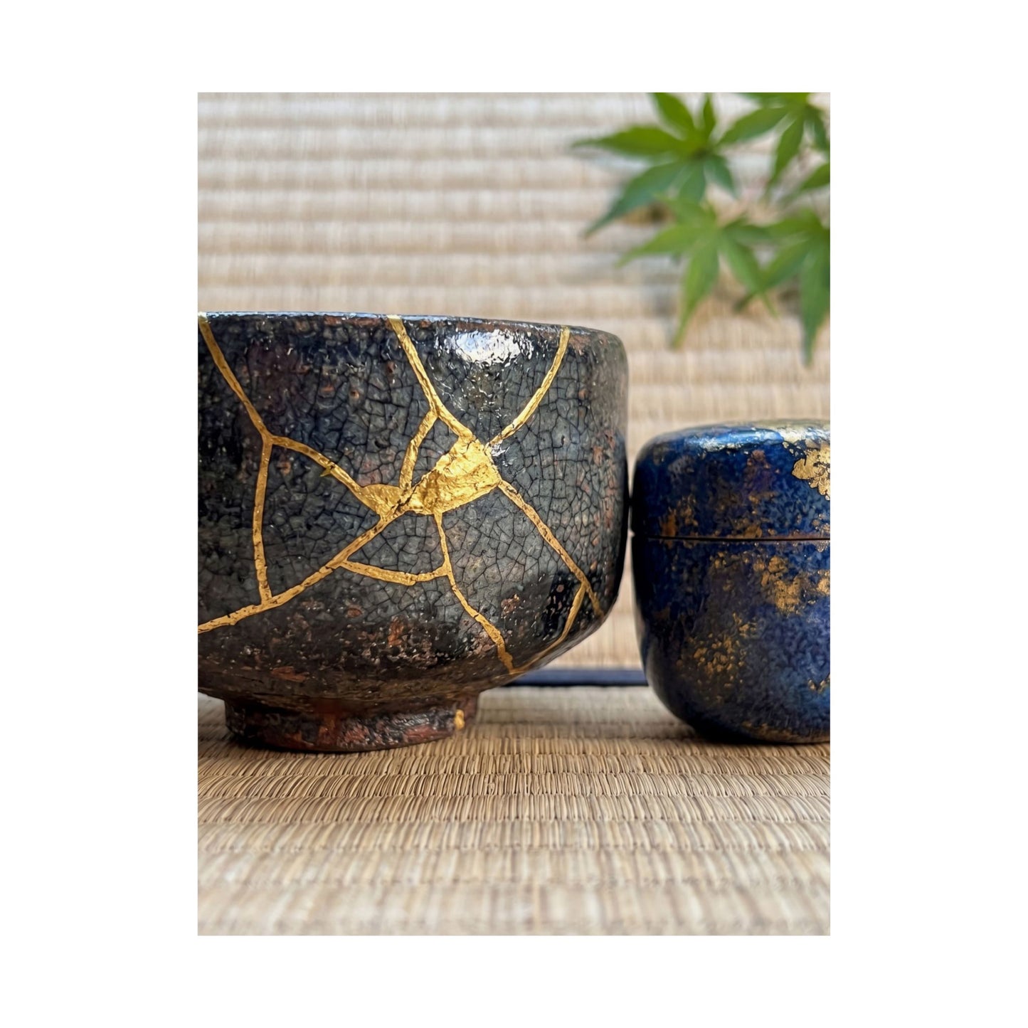 Kintsugi Tea Ceremony in Dawn | Crackle Gold Wall Art Print
