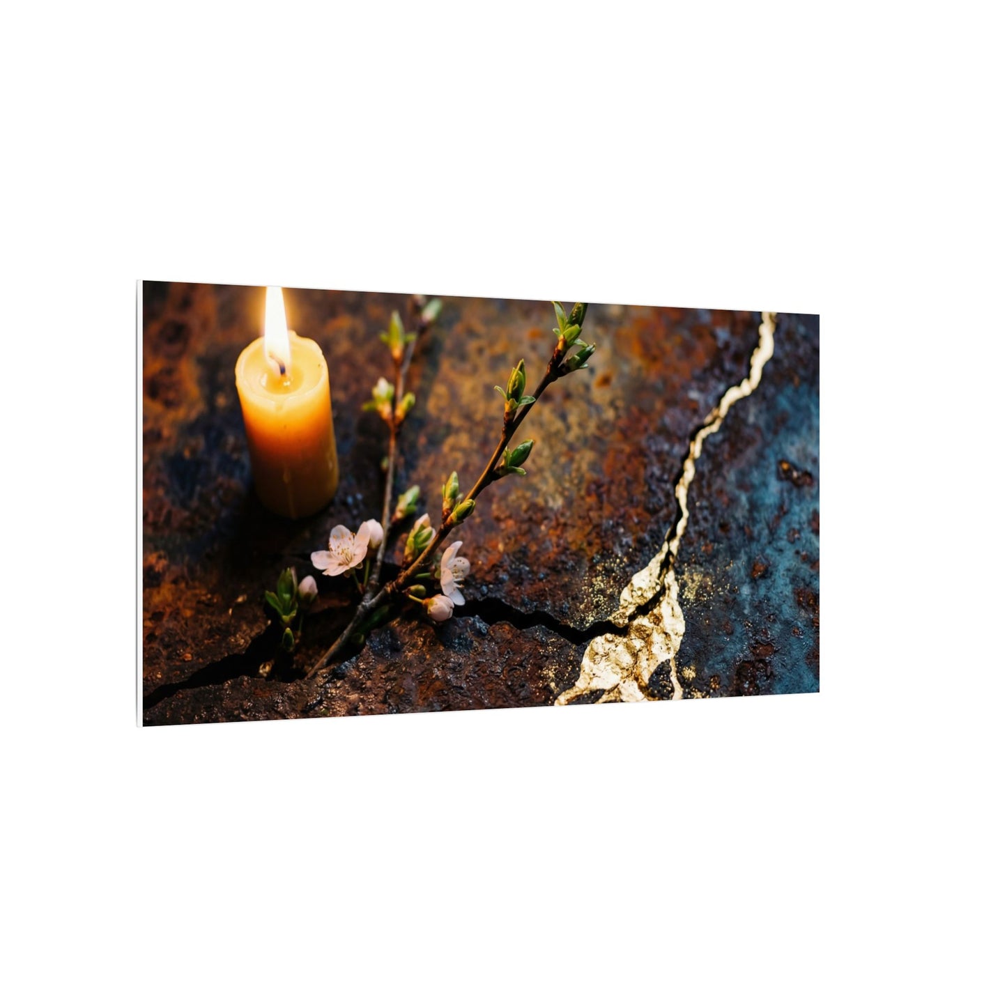 Kintsugi Rust Patina in Candlelight | Gold Repair Canvas Art