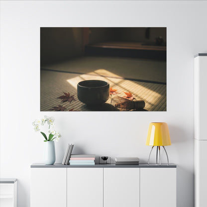 Dark Japandi Tea Ceremony in Golden Hour | Moody Minimal Canvas Art