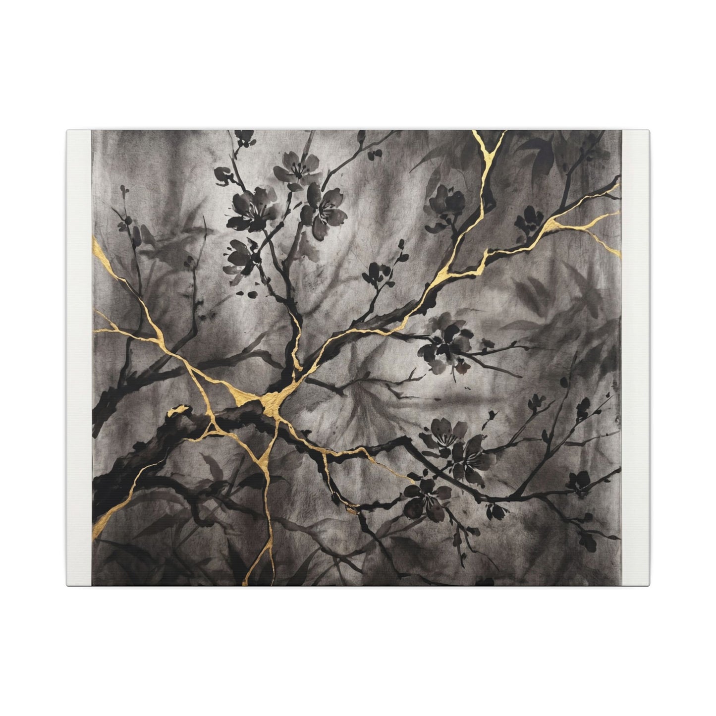Kanso Cherry Blossom Canvas Art - Kintsugi Crackle Gold Art Print
