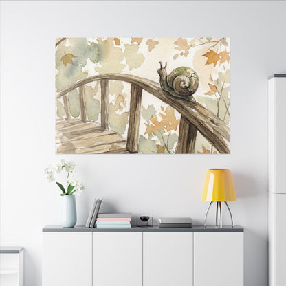 Wooden Bridge Canvas Art | Autumn Japandi Watercolor Art