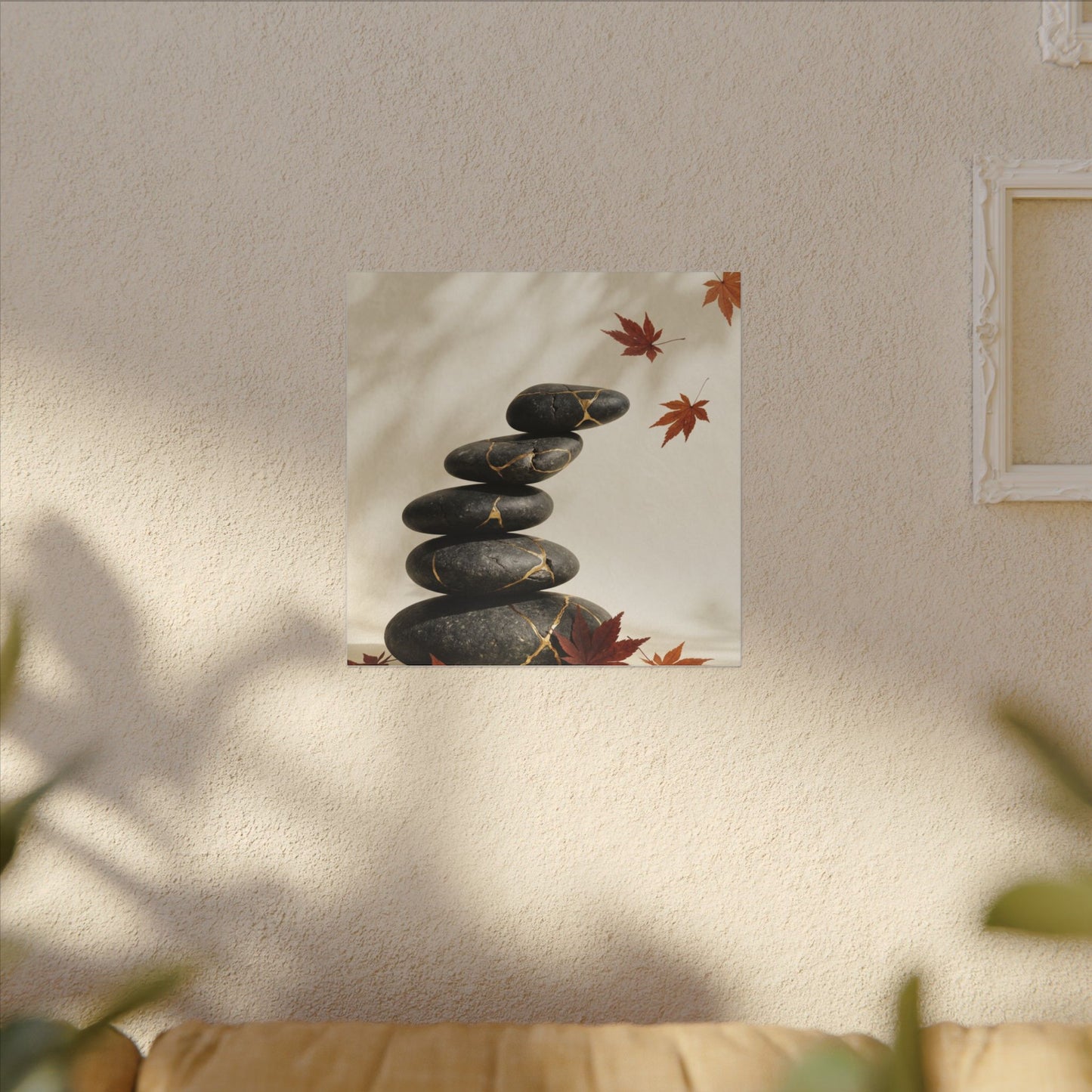 Kintsugi River Stones in Dappled | Crackle Gold Canvas Art