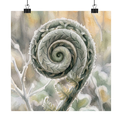 Fern Unfurling Wall Art Print | Winter Japandi Watercolor Art