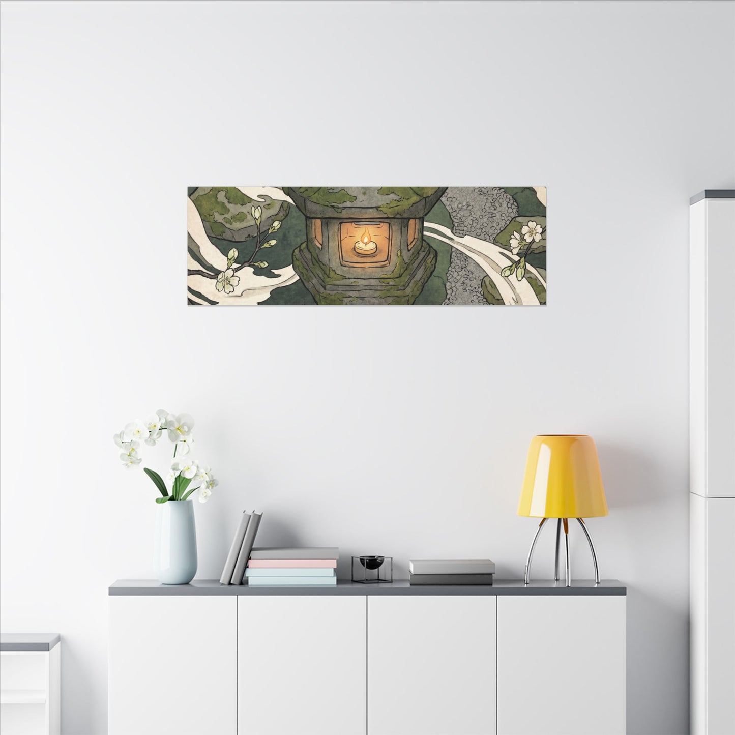 Zen Stone Lantern in Candlelight | Ukiyo E Inspired Canvas Art