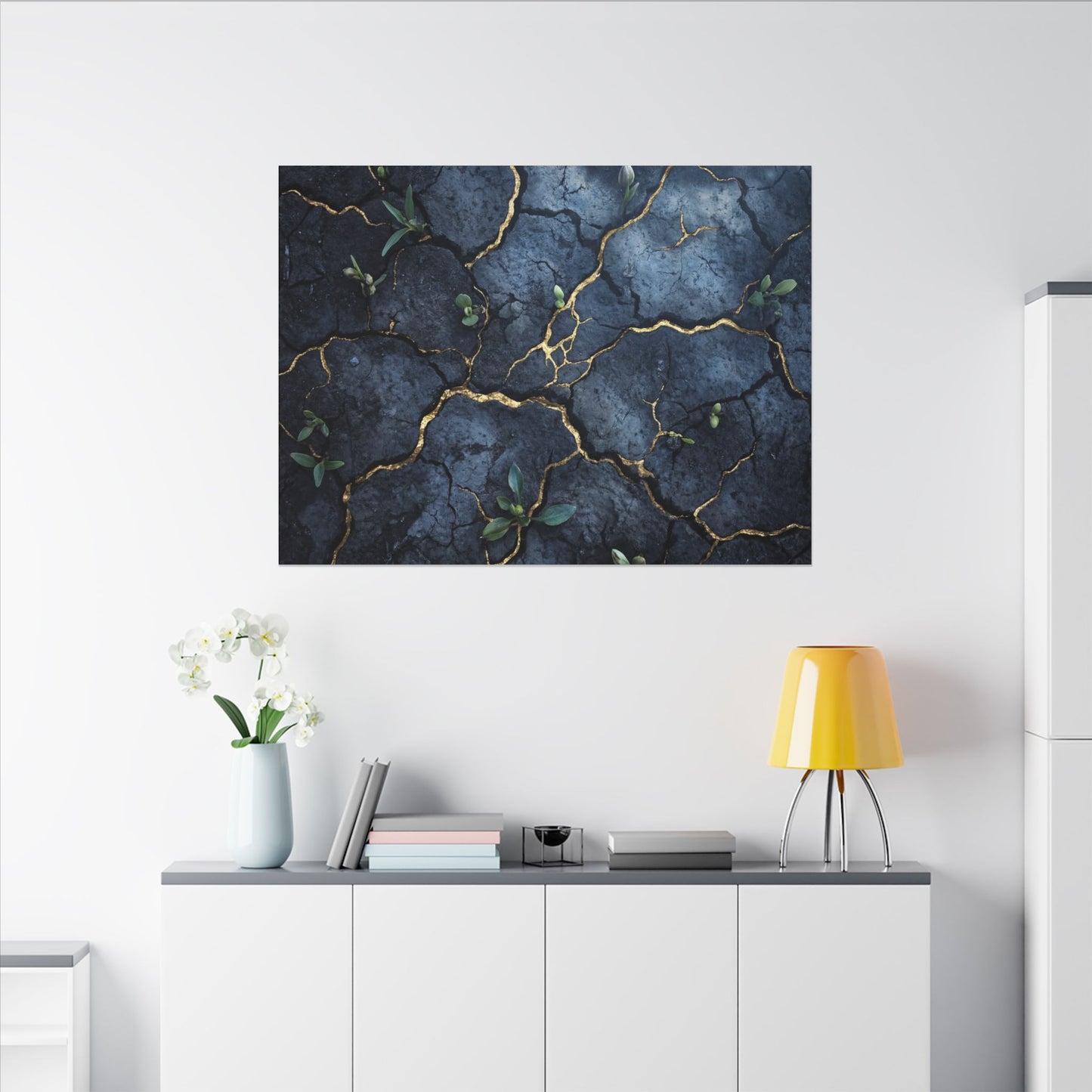 Cracked Earth Spring Canvas Art | Kintsugi Healing Design