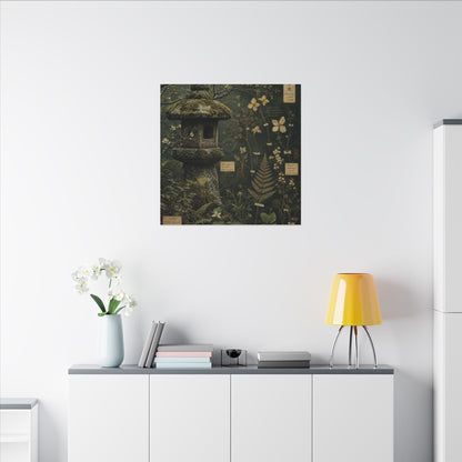 Spring Stone Lantern Herbarium Canvas Art | Nostalgic Decor