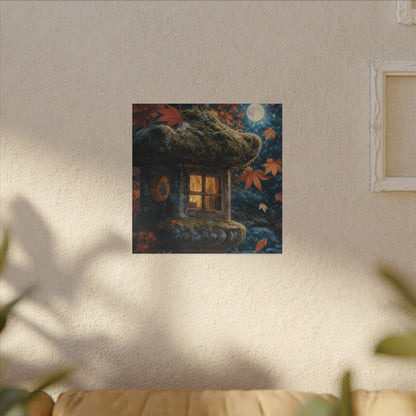 Autumn Stone Lantern Forest Whimsy Canvas Art | Earthy Decor