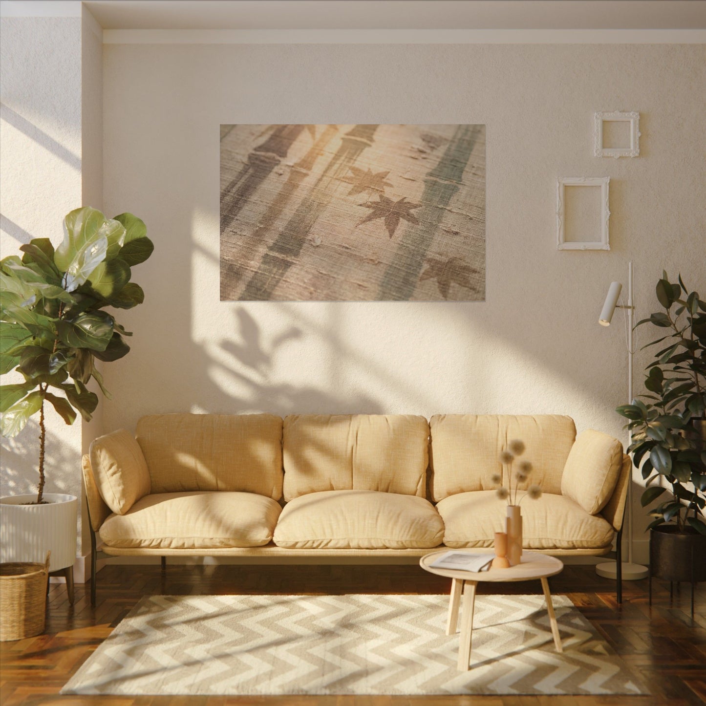 Autumn Bamboo Grove Japanese Pattern Canvas Art | Neutral Decor