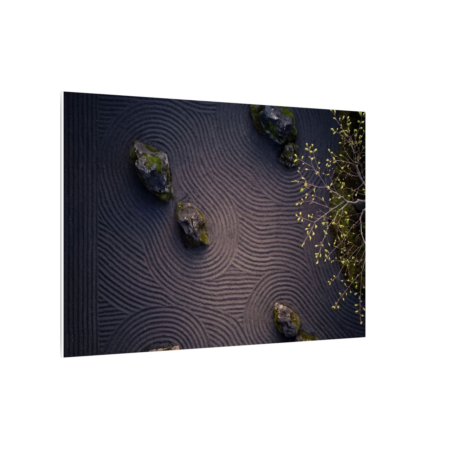Dark Japandi Rock Garden in Dawn | Shadow Zen Canvas Art