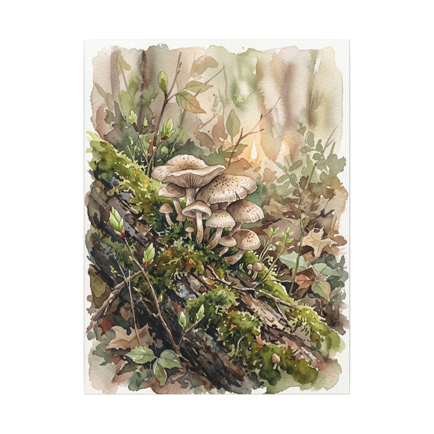 Wild Mushrooms Canvas Art | Spring Japandi Watercolor Art