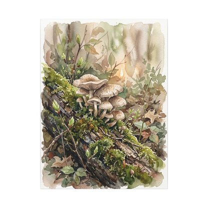 Wild Mushrooms Canvas Art | Spring Japandi Watercolor Art
