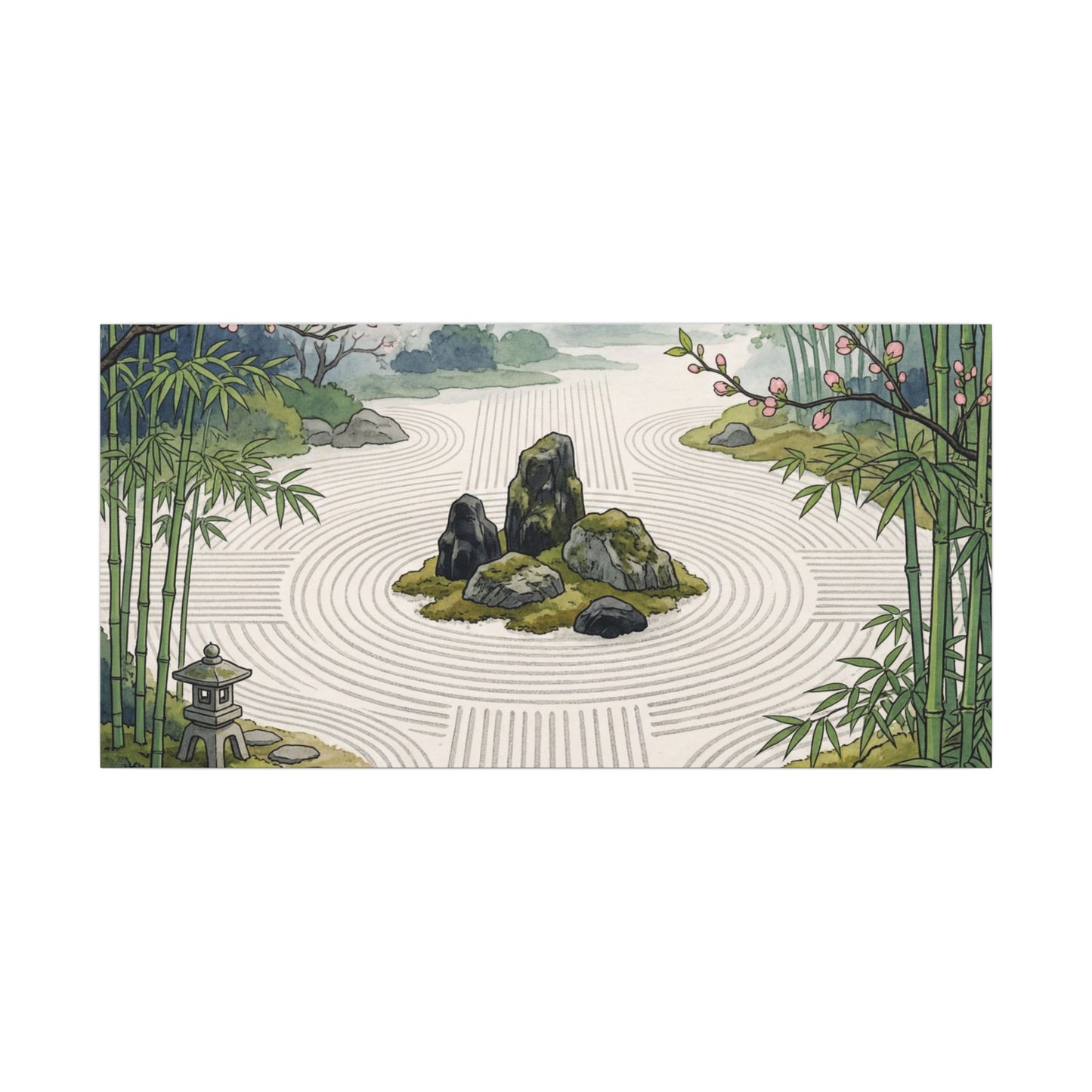 Tranquil Rock Garden Canvas Art - Ukiyo E Inspired Zen Art Print