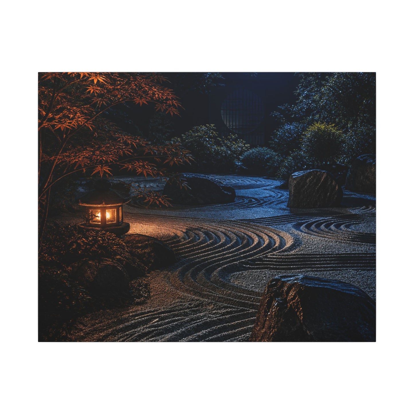 Summer Rock Garden Shadow Zen Canvas Art | Moody Decor