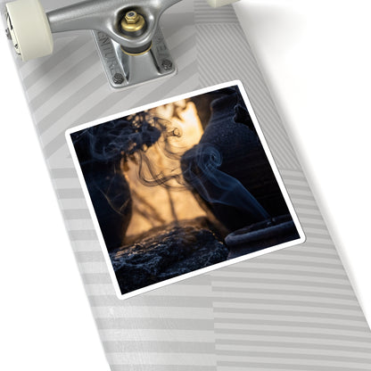 Dark Japandi Incense Smoke in Golden Hour | Shadow Zen Sticker Art Print