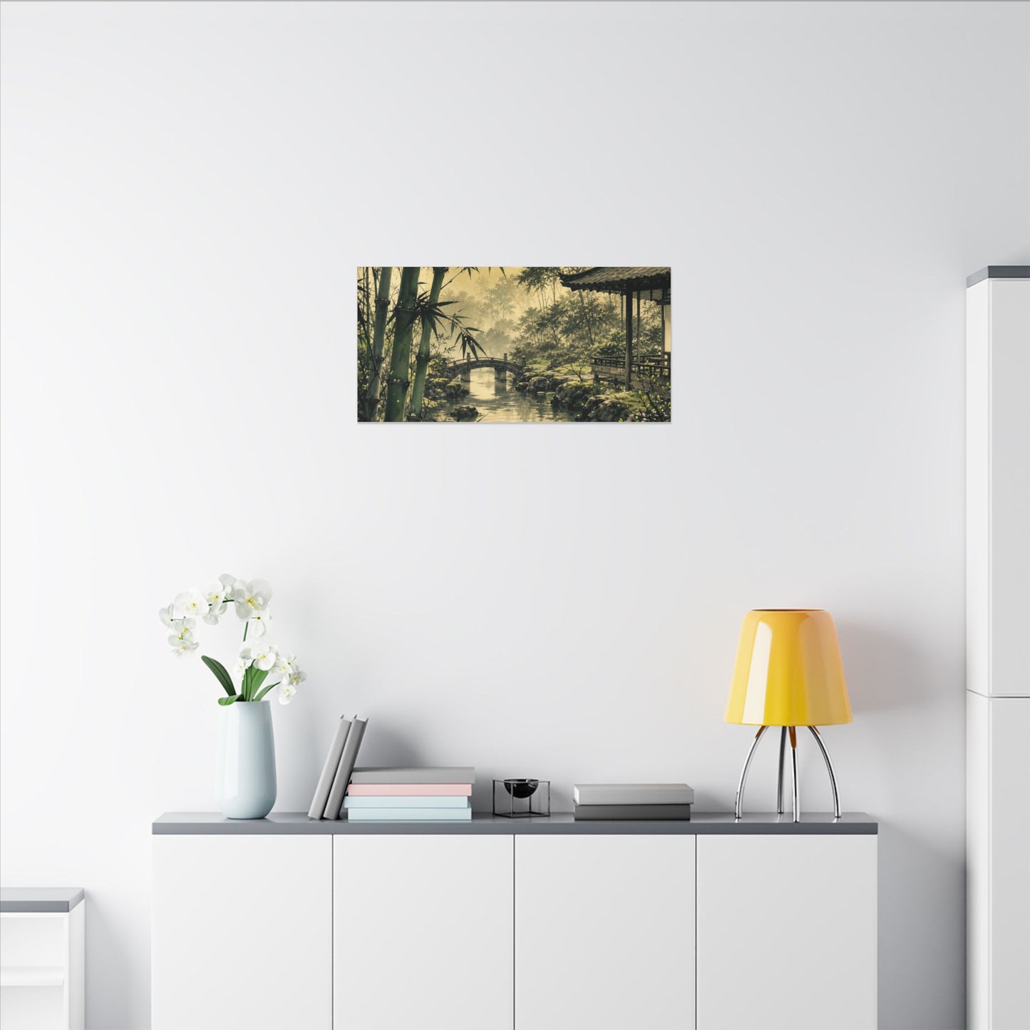 Moonlit Garden Sumi E Canvas Art | Calm Zen Art