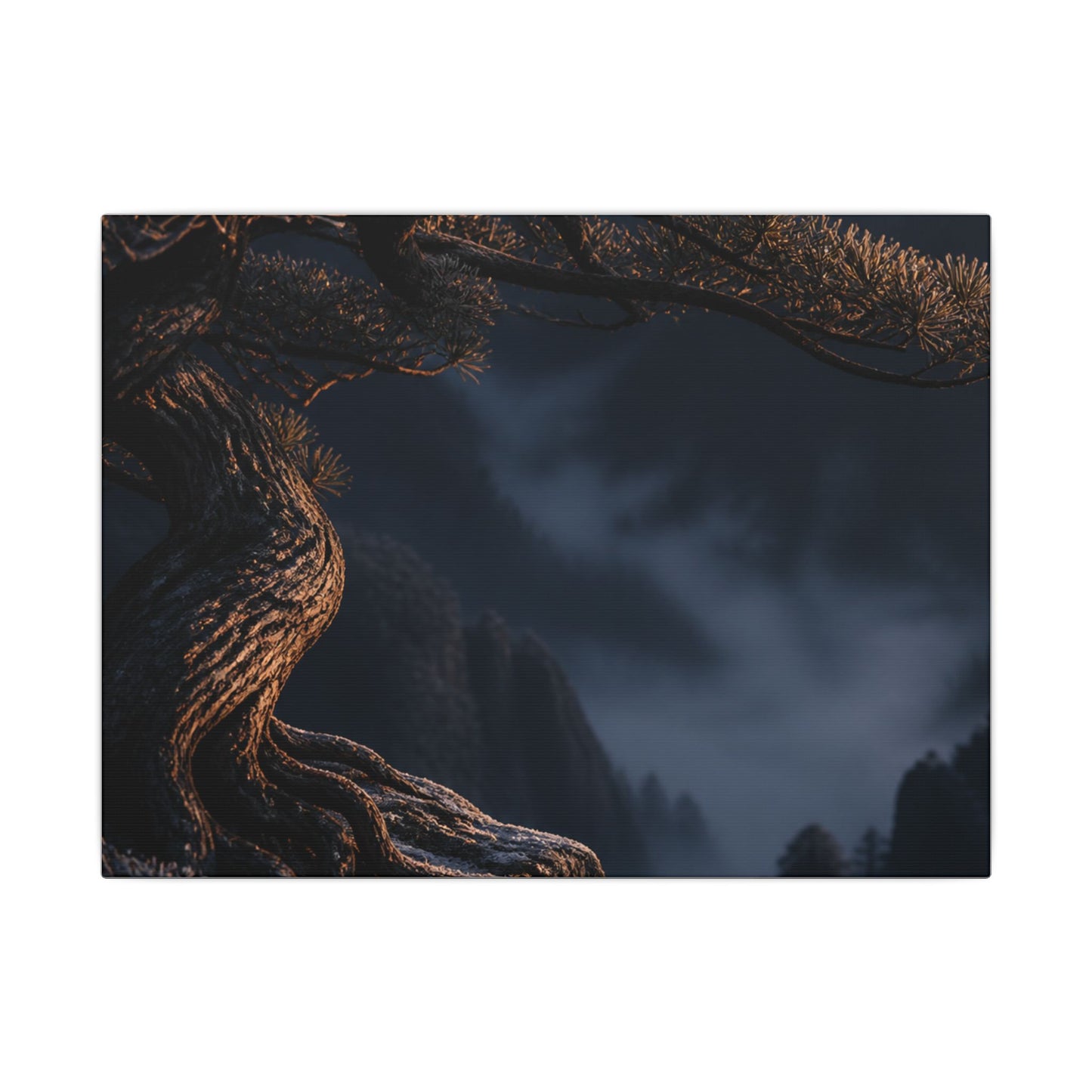 Bold Pine Tree Canvas Art - Shadow Zen Dark Japandi