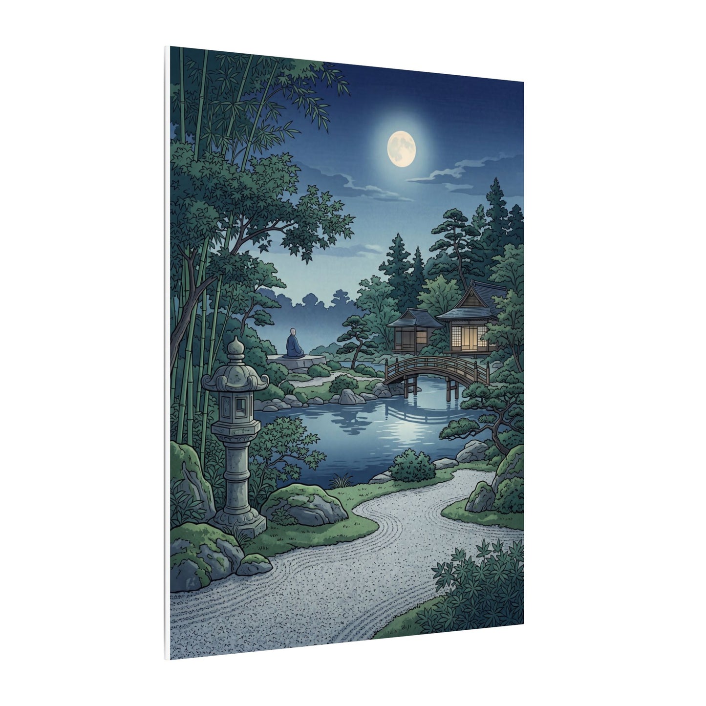 Summer Moonlit Garden Ukiyo E Inspired Canvas Art | Serene Decor