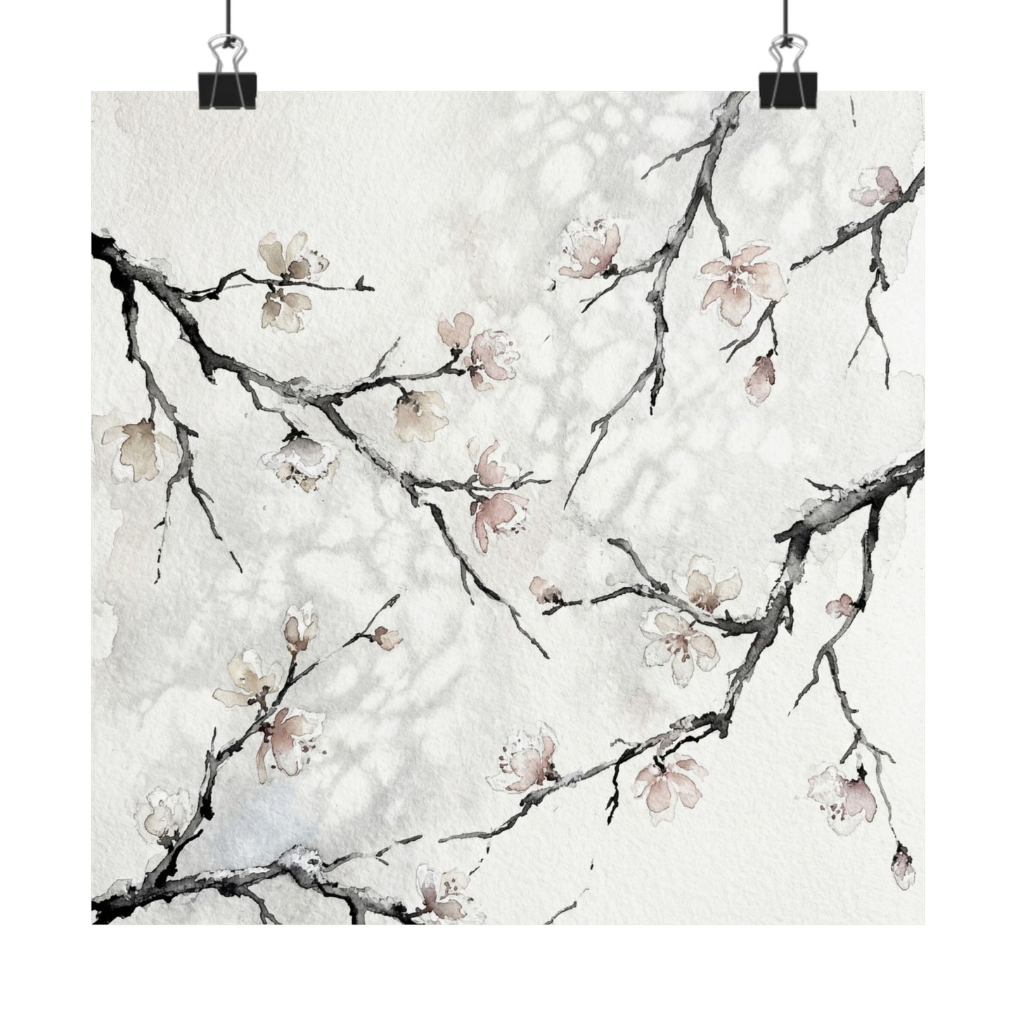 Winter Cherry Blossom Watercolor Wall Art Print | Elegant Decor Art Print