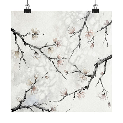 Winter Cherry Blossom Watercolor Wall Art Print | Elegant Decor Art Print