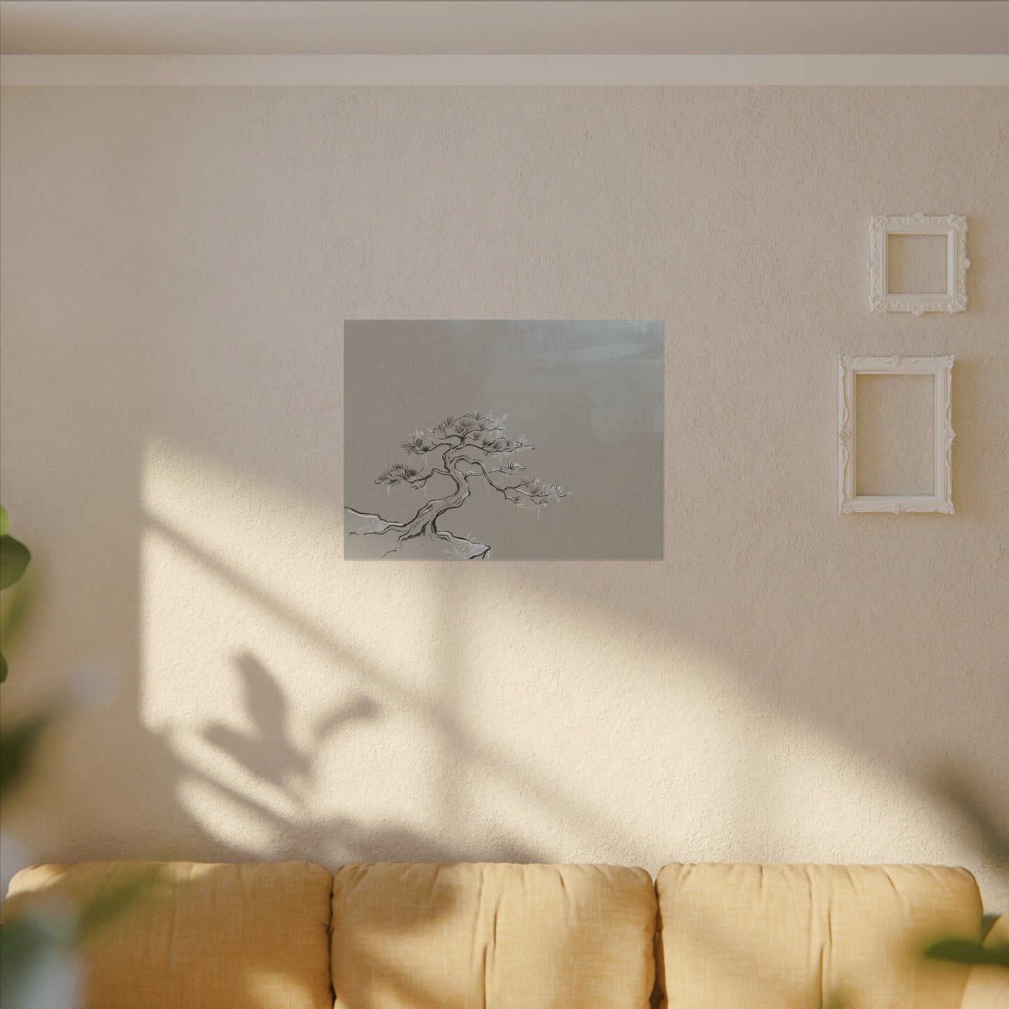 Pine Tree Minimal Line Canvas Art | Warm Japandi Art