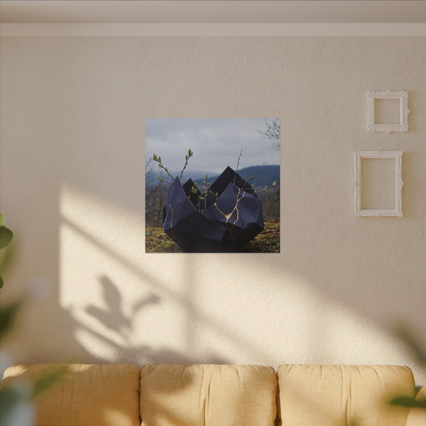 Paper Fold Canvas Art | Spring Kintsugi Gold Repair Art