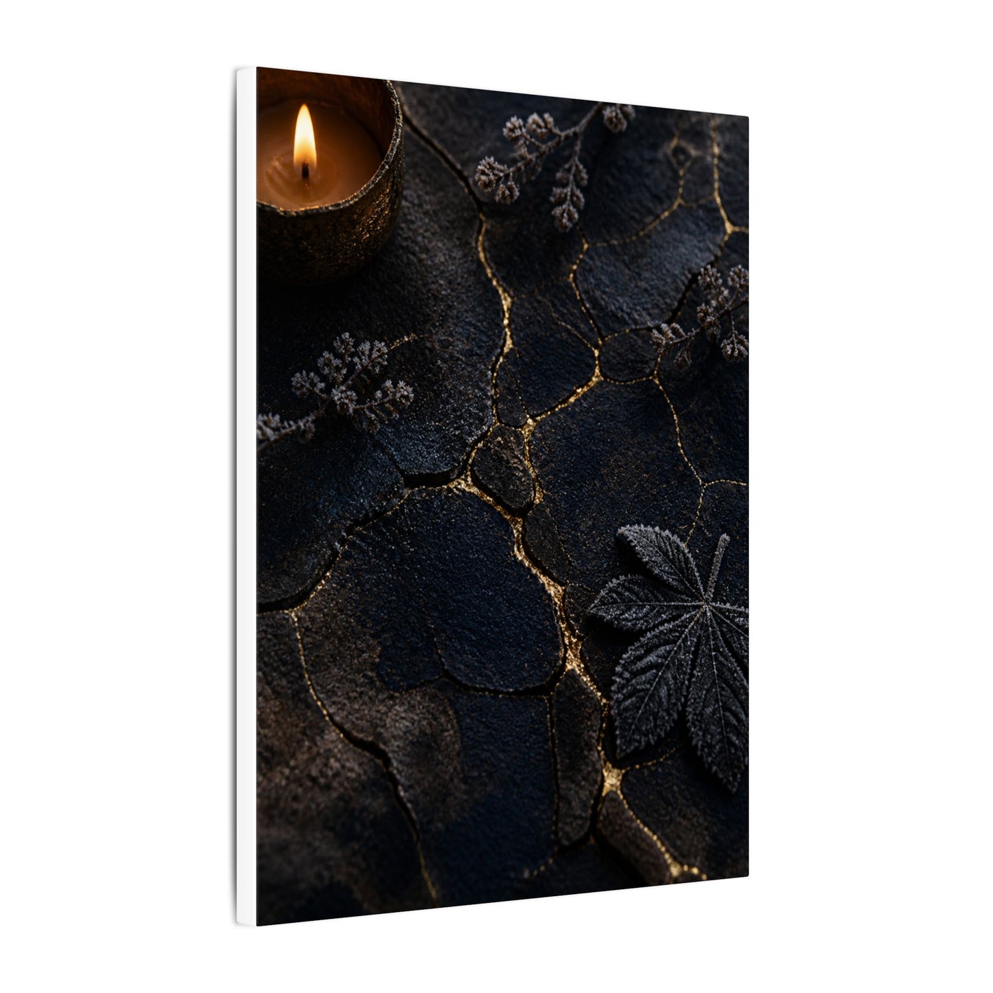 Candlelight Cracked Earth Canvas Art - Dark Japandi Ma