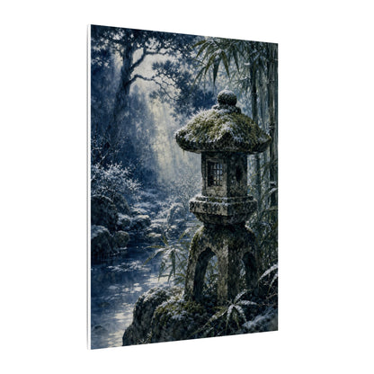 Zen Stone Lantern in Dappled | Sumi E Canvas Art