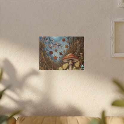 Autumn Cherry Blossom Mushroom Illustration Canvas Art | Enchanting Decor