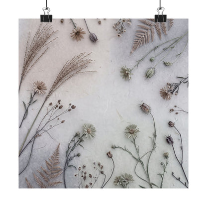 Earthy Dried Flowers Wall Art Print - Japanese Pattern Japandi