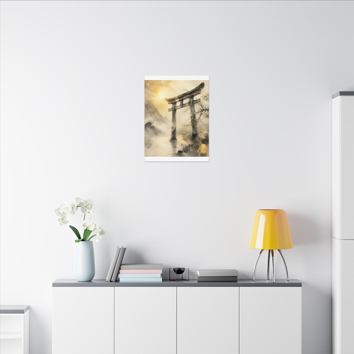 Spring Torii Gate Sumi E Canvas Art | Tranquil Decor