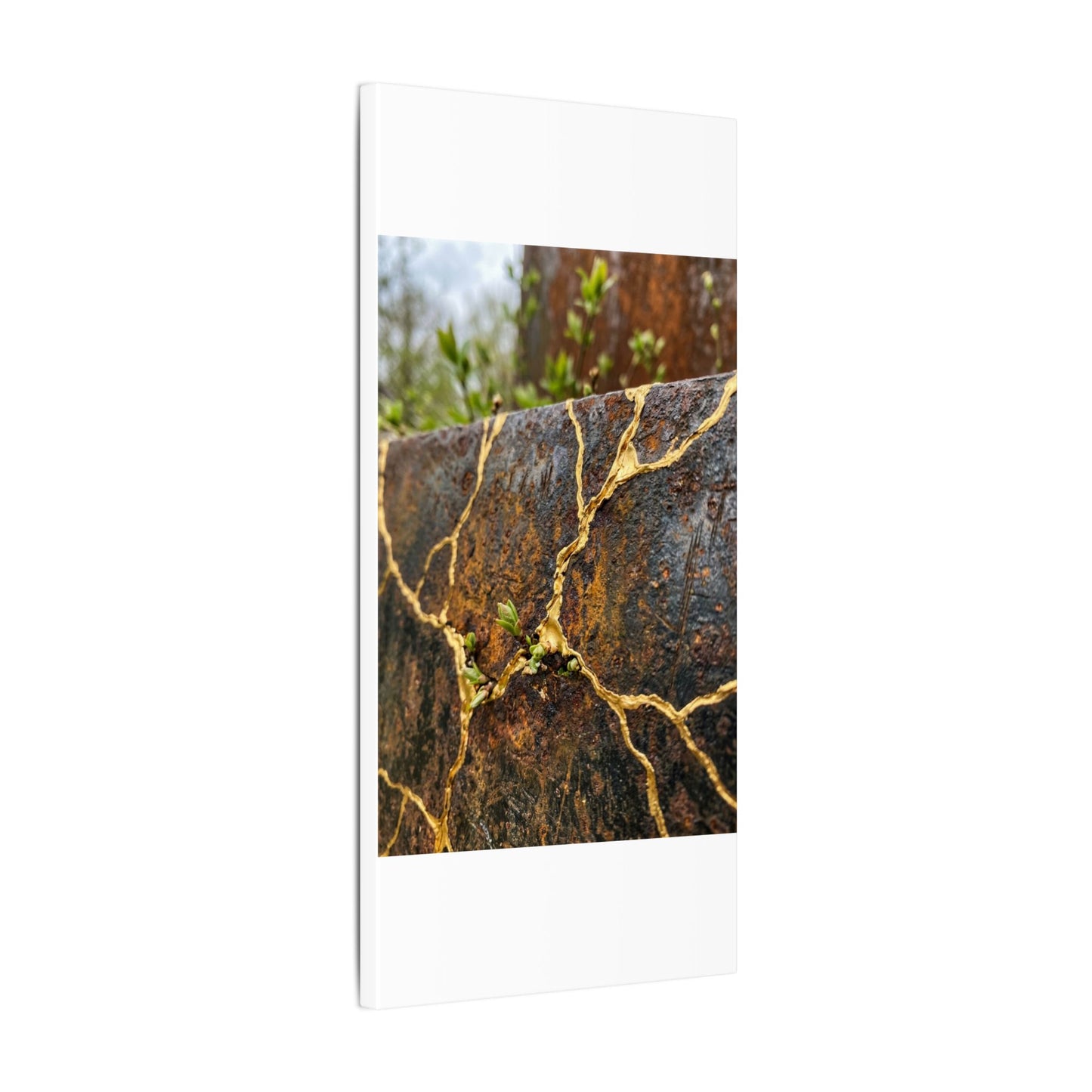 Mono No Aware Rust Patina Canvas Art - Kintsugi Gold Repair