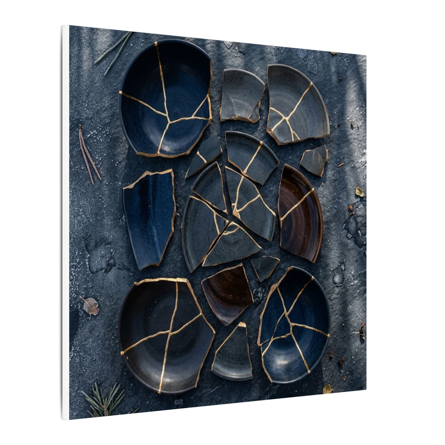 Dark Japandi Broken Pottery in Dappled | Shadow Zen Canvas Art