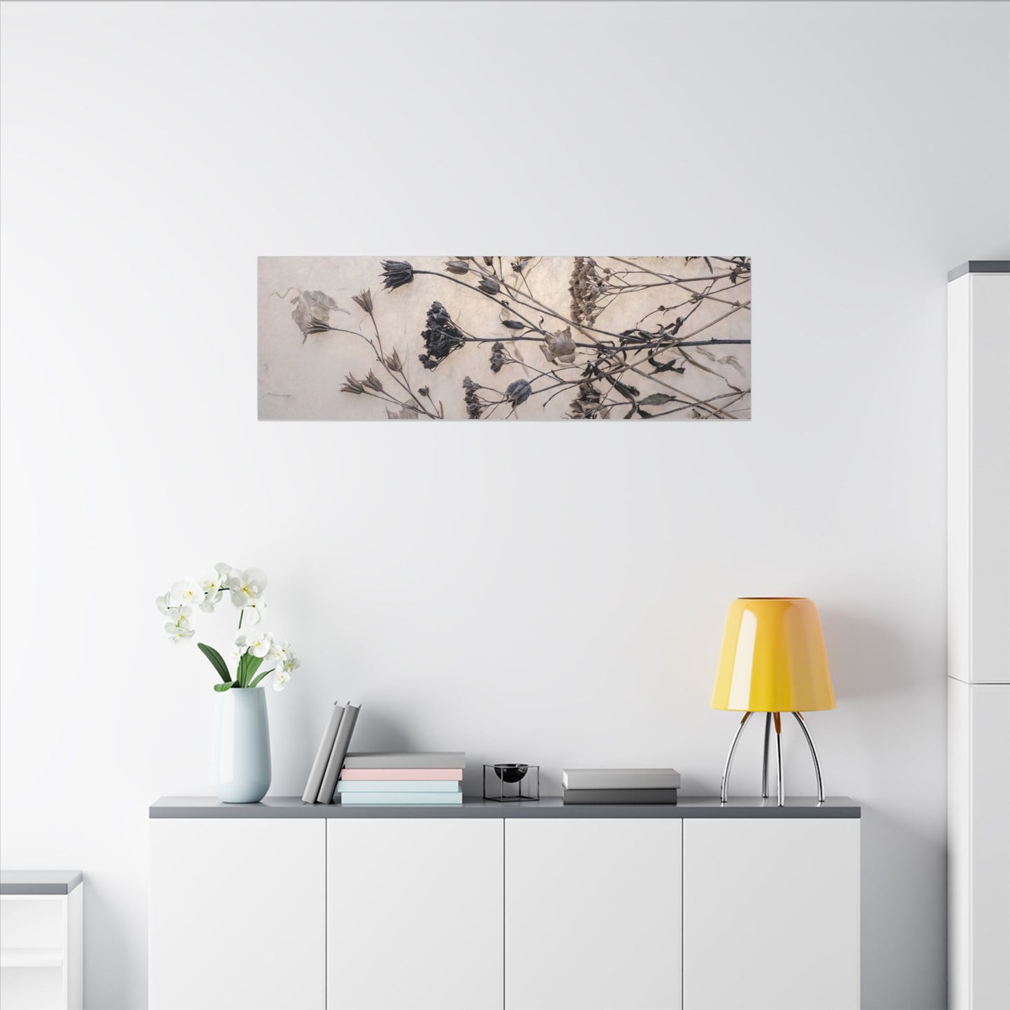 Elegant Dried Flowers Canvas Art - Japanese Pattern Japandi