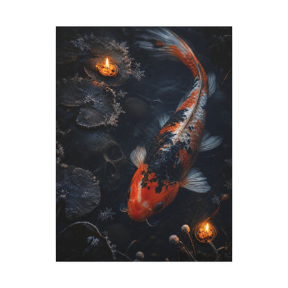 Koi Pond Canvas Art | Winter Dark Japandi Shadow Zen Art