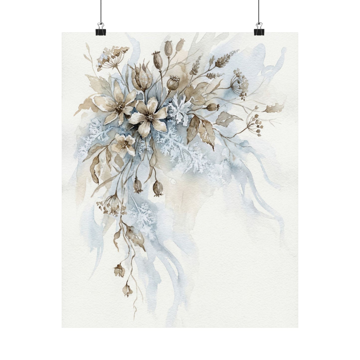 Japandi Dried Flowers in Moonlight | Watercolor Wall Art Print Art Print