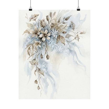 Japandi Dried Flowers in Moonlight | Watercolor Wall Art Print Art Print