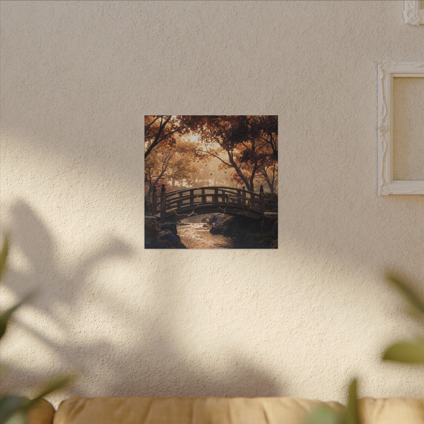 Autumn Wooden Bridge Gold Vein Canvas Art | Resilient Decor